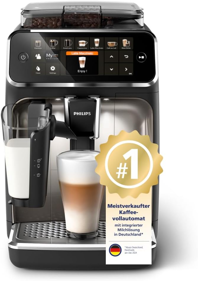 Serie 5400 Kaffeevollautomat (EP5447/90) – LatteGo Milchsystem,12 Kaffeespezialitäten,4 Benutzerprofile,Chrom