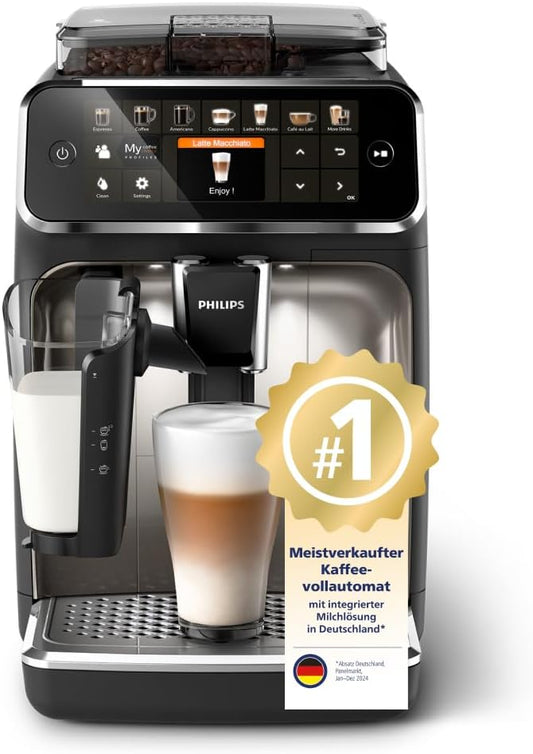 Serie 5400 Kaffeevollautomat (EP5447/90) – LatteGo Milchsystem,12 Kaffeespezialitäten,4 Benutzerprofile,Chrom