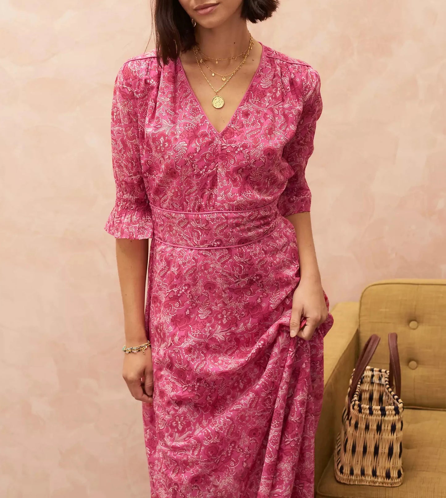 Women's Clothing 2023 Women's Printed Long Dresses Casual V-neck Short Sleeve High Quality Women's Evening Dress