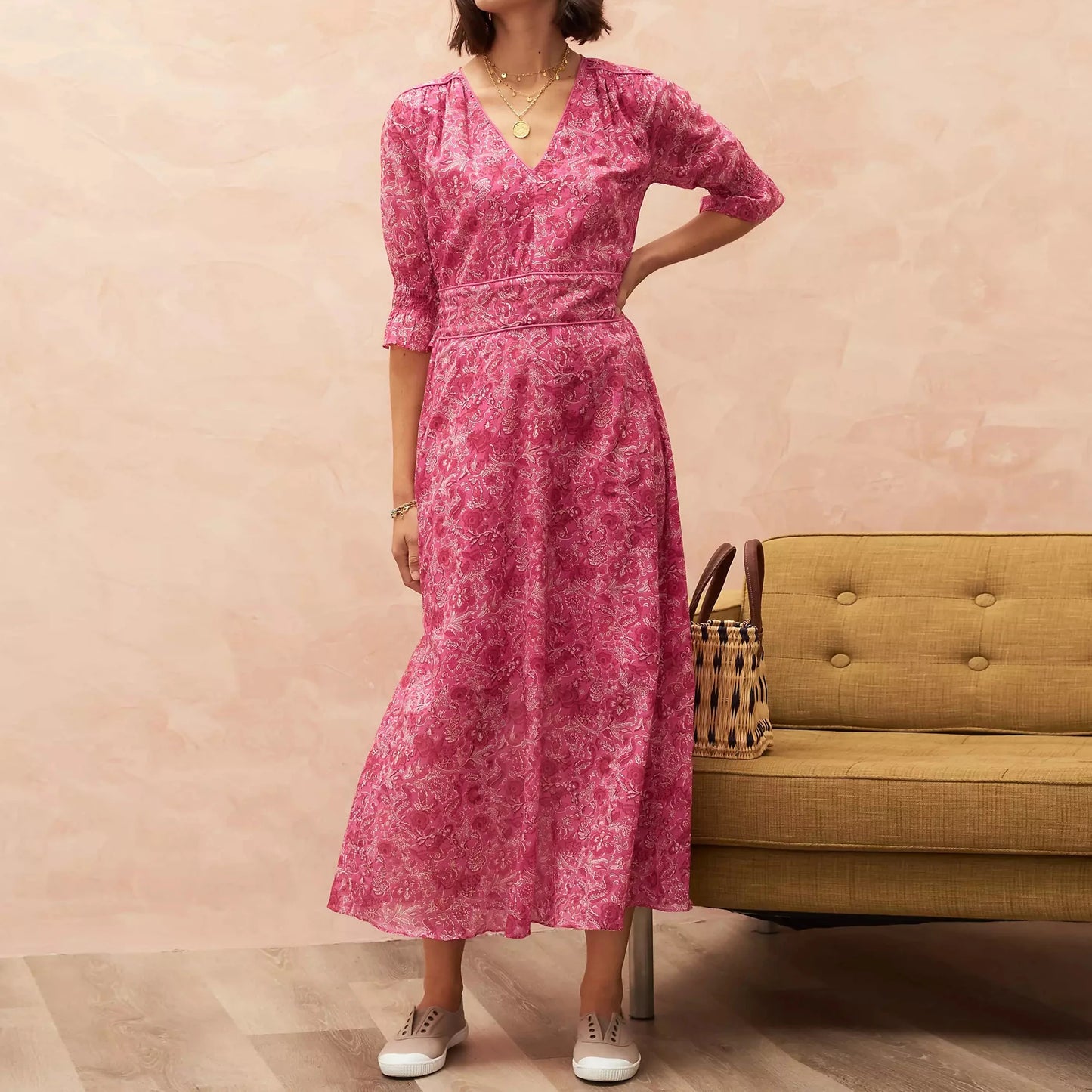 Women's Clothing 2023 Women's Printed Long Dresses Casual V-neck Short Sleeve High Quality Women's Evening Dress